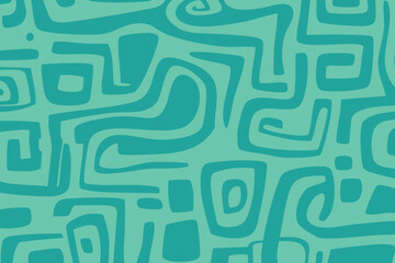 Abstract Tribal Doodle Maze Pattern, Vibrant Teal Geometric Background © Posh Pallete
