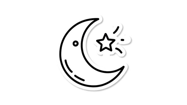 Animated Crescent Moon and Shining Star Icon on White Background