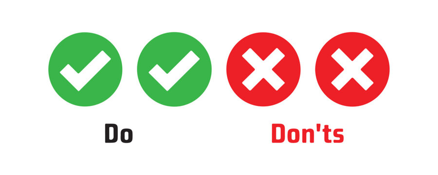 Check mark and cross mark set for business approval or denial icons in simple graphic design style.