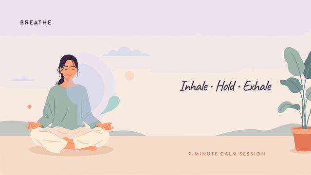 Guided meditation app breathing exercise art &ndash; Great for mental wellness apps, stress relief promotions, or mindfulness lifestyle blogs.