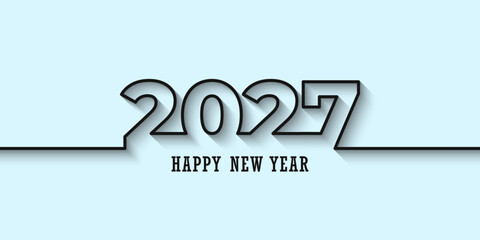 Happy New Year greetings 2027 black line condensed design typography isolated on a background. Greetings card graphic or new year theme party invitations. Minimalist 2027. Vector illustration. © S and V Design