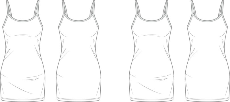 Cad drawing flat vector illustration of women camisole dress, technical fashion template.