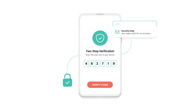 Mobile phone two factor verification code prompt &ndash; Suitable for transaction confirmation screens, data privacy articles, or security setup pages.