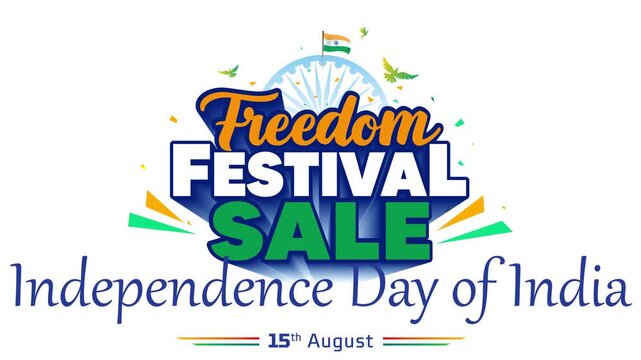 India Independence Day: Freedom festival sale, offer, 3d promotional logo, tricolor flag graphic unit, animation, motion or video footage.