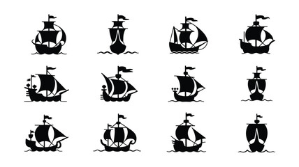 Black silhouettes of various sailing ships © loveley0190