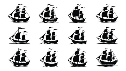 Set of sailboats and ships in various poses on water © loveley0190