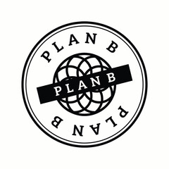 Circular graphic featuring a globe intersected by a black band with the text plan b black on white world © Mahir