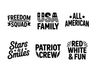 Fototapeta premium Patriotic slogans and phrases for independence day celebrations and american culture various typography designs