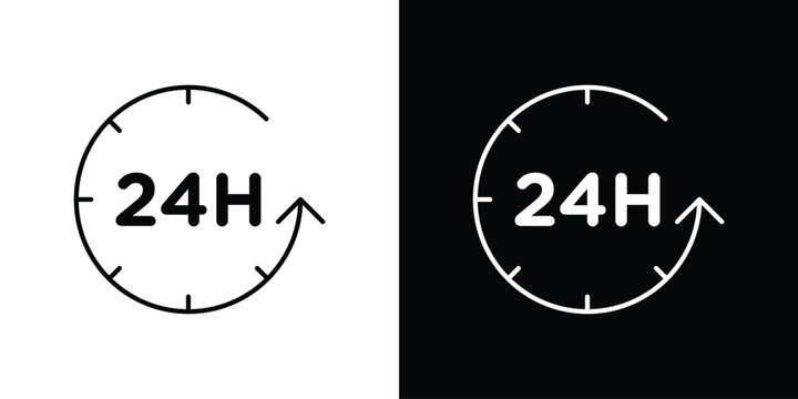 24 Hour time icon graphics editable linear strokes