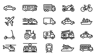Transportation, vehicles and public transport line icons set © MDSUJON