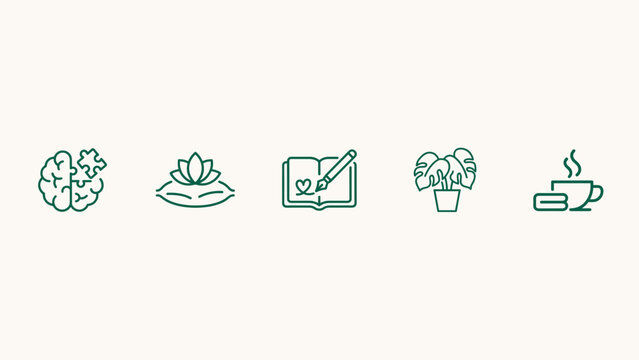 Line icons of mental health and self-care &ndash; Great for meditation app interfaces, psychology clinics, or daily journaling platforms.