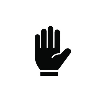 Black silhouette of a hand with palm facing forward on a white background simple graphic design black and white hand shape palm facing
