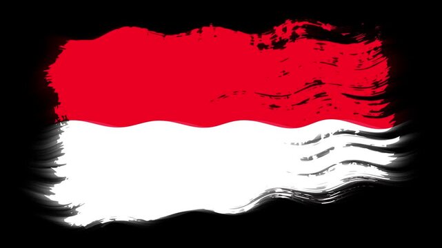 Waving torn Monaco flag grunge brush burn light leaks, transparent background alpha channel loop full HD