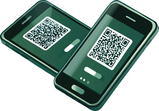 vector illustration of two mobile phones with a qr code and scanning code on a transparent background.