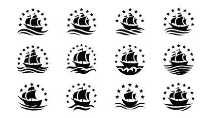 Sailing ship icons with stars © loveley0190