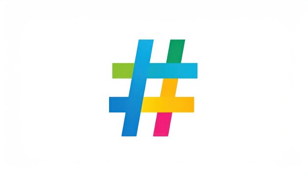 Colorful Hashtag Symbol on White Background.