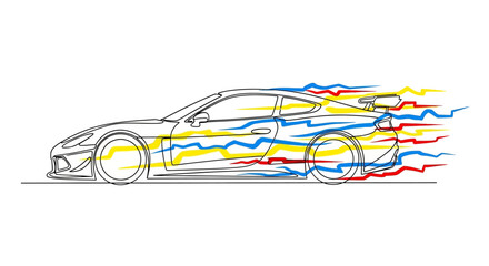 Speeding Sports Car Sketch with Colorful Motion Streaks © Zeyi