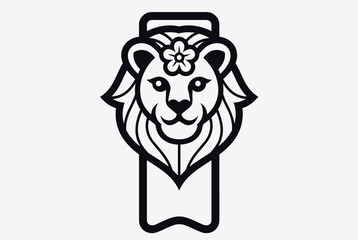 Naklejka premium Cute line art illustration of a lion character with a small flower crown designed as a creative bookmark.