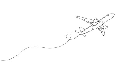 Obraz premium Airplane in one continuous line drawing, Travel continuous line drawing with color shapes.