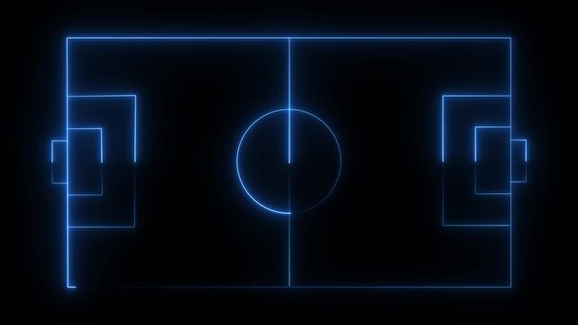 sports stadium on black background with neon lights match football isometric field video animation,Neon soccer area. football stadium with neon, shiny