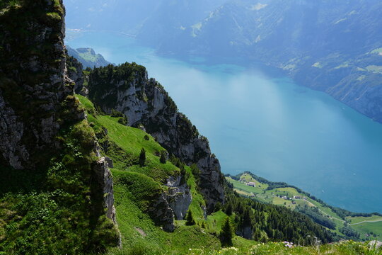 Slope and vertical rocks at Stoos in central Switzerland, lake Lucerne