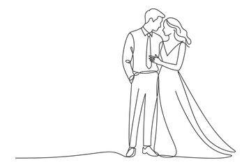 Obraz premium Continuous line drawing of a romantic couple standing face to face with marriage together partnership minimalist illustration monochrome engagement celebration happiness devotion connection