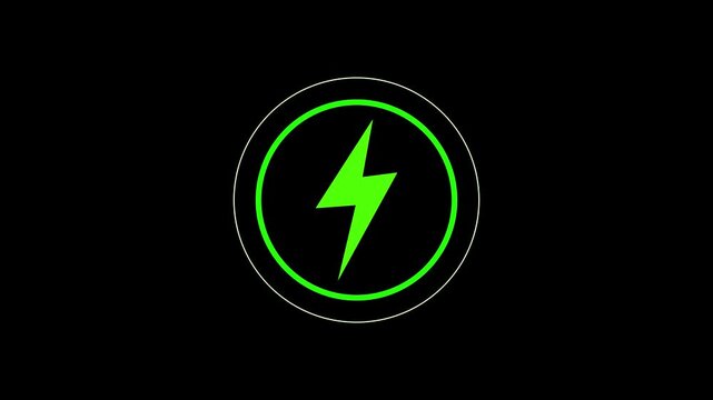 Neon glowing battery charging icon animation with neon circle. Neon power button icon color glowing colorful animation in black background, 4k vieo.