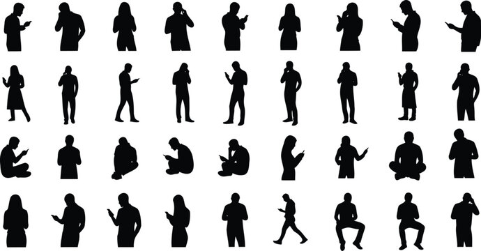 Silhouettes depict people using mobile devices.