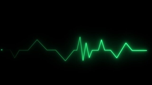Green electrocardiogram line on a black grid background representing a heartbeat heart rate