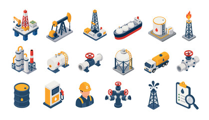 Fototapeta premium Oil Rig Industry Equipment Icons.
