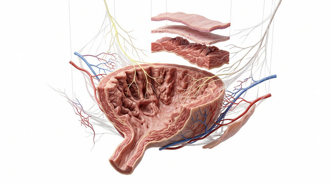 Human Bladder Anatomy Cross-Sectional View With Layers and Vasculature