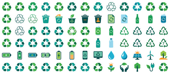 Obraz premium Set of recycling symbols and eco icons.