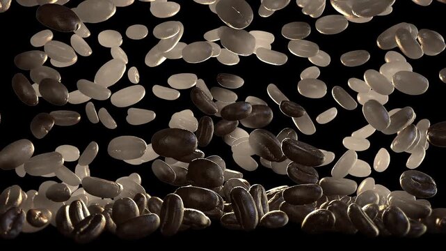 Coffee beans falling, slow motion, Luma Matte