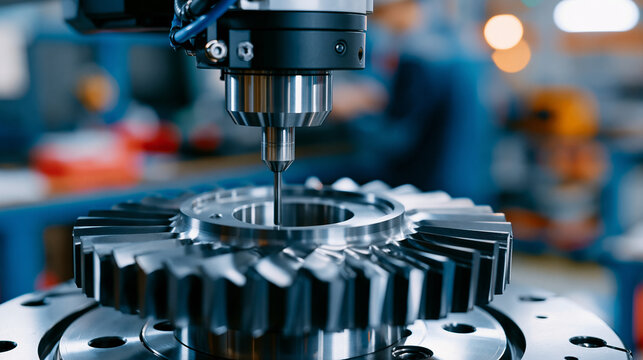 Coordinate measuring machine arm traces turbine blade contour in precision metrology room, calibration quality laboratory aerospace manufacturing engineering inspection dimensional accuracy close-up