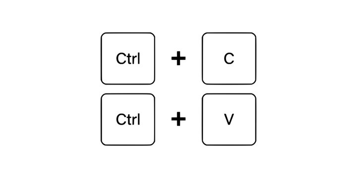 Keyboard Keys Showing Ctrl and C and Ctrl and V for Copy and Paste Functions Featuring C, V, Shortcut with Computer