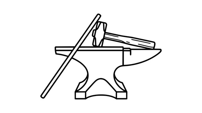 Anvil with Hammer and Chisel on Top for Metalworking Featuring Tool, Blacksmith, Forge with Workshop and Craft Elements