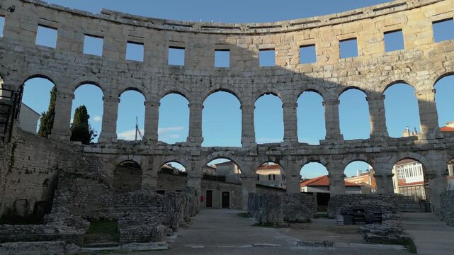 Amphitheater Ruins in Pula-Croatia Aerial View 001
