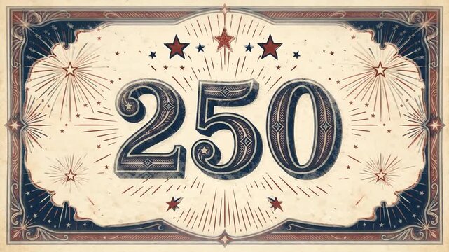 Vintage ornate number 250 illustration with decorative border on parchment background