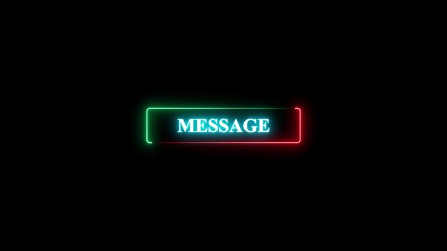 Neon glowing message button with green and redlight effect on black background.