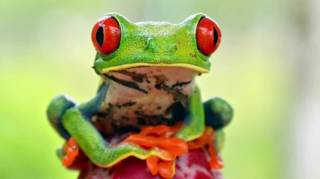 Macro Portrait of a Vibrant Red-eyed Tree Frog