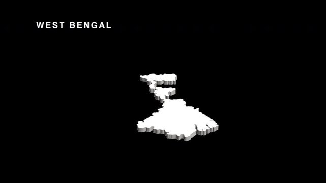 West bengal india state map animation on black background
