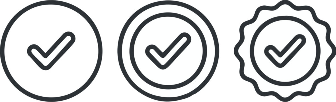 Checkmarks presented as a series of three variations provide clear visual cues for approval processes and selection tasks in digital environments.
