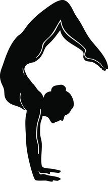 Gymnast performs a graceful backbend pose as a black silhouette against a clean white background to represent strength and athletic flexibility.