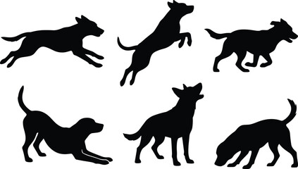 Fototapeta premium Dog Silhouette Collection with Running Jumping Playing Howling and Sniffing Poses