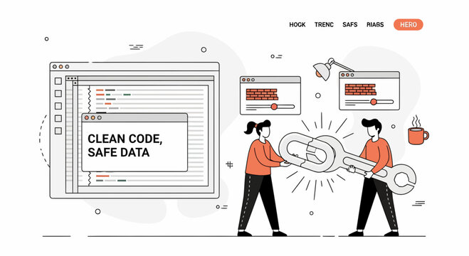 Software developers work to build clean code and safe data for secure web and cloud systems