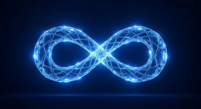 Blue glowing abstract infinity symbol on dark background