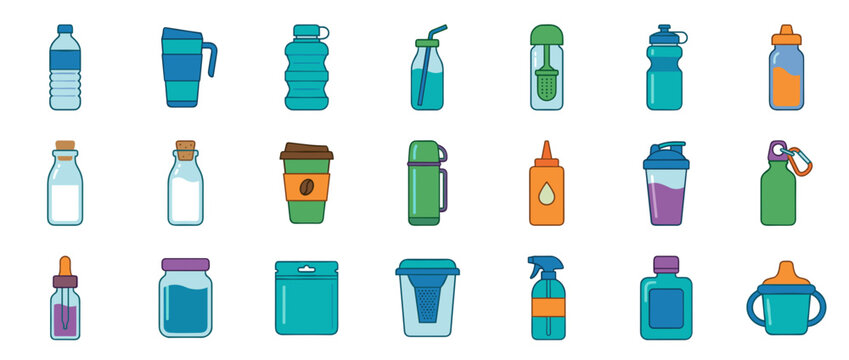 Colorful assortment of plastic water bottles isolated subject.