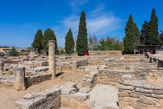 Mallorca, Spanien: Alcudia Altstadt mit der r&ouml;mischen Ausgrabung Ruinen von Pollentia - Forum, Teatro Romano
