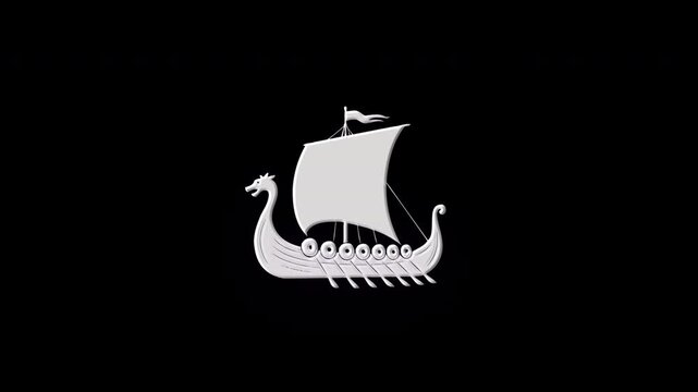 Viking longship drakkar revealing animation isolated