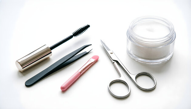 Professional Eyelash Extension Tools and Beauty Accessories on White Background